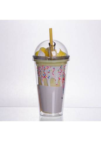 Пластиковий стакан з трубочкою і кришкою 400 мл багаторазовий Жовтий HP-18-1Y Yiwu (369673529)