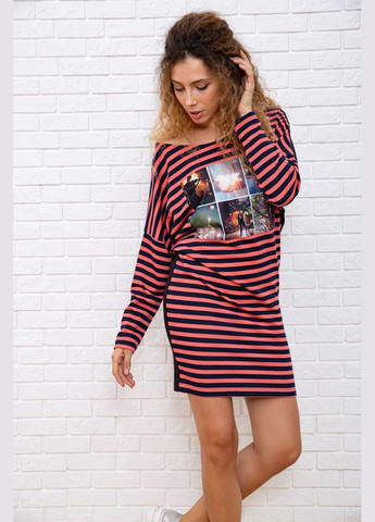 Темно-рожева повсякденний коротка сукня з принтом та довгими рукавами для жінок вільного крою рожево-синя (sku_167r149-2) No Brand з малюнком