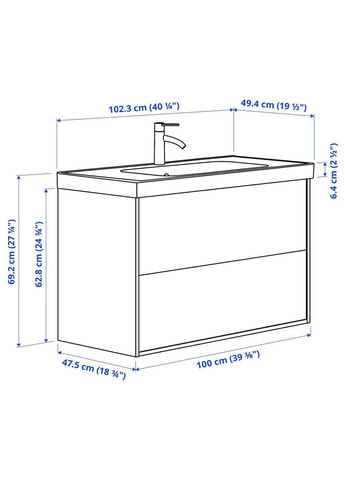 Шафа для мийки з висувними ящиками/мийкою/змішувачем ІКЕА TANNFORSEN / ORRSJON 102х49х69 см (s69521333) IKEA (278407842)