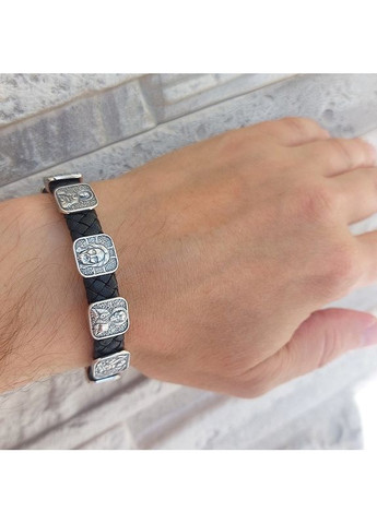 Браслет православный с ликами святых из серебра и кожи No Brand (365280587)