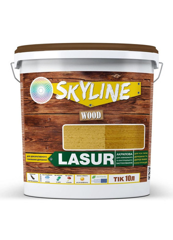 Лазурна декоративно-захисна для обробки дерева LASUR Wood Тік 10л SkyLine (283327677)