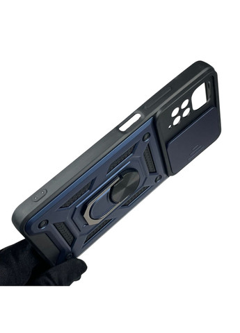 Чохол для Redmi Note 11 броньований з кільцем-тримачем підставкою зі шторкою на сяомі редмі нот 11 темно-синій rg1 Xiaomi (366228478)