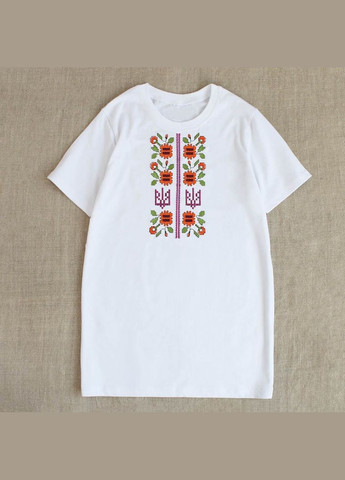 Женская футболка с вышивкой Бархатцы белая с зеленым Ladan — 303727216