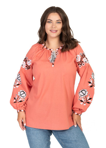 Теракотова жіноча блузка вишиванка троянди (теракотовий) Golfstream пряма льон (338881489)