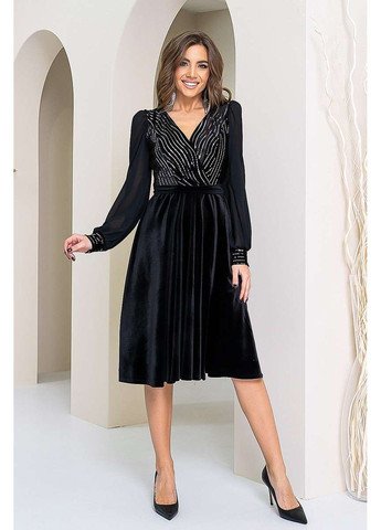 Чорна коктейльна сукня оксамит паєтка 21134 чорна Tanita-Romario