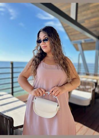 Пудровое повседневный льняное платье макси свободного кроя MonCher