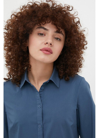 Синее повседневный, кэжуал платье-рубашка fsc110218-105 рубашка, а-силуэт Finn Flare однотонное