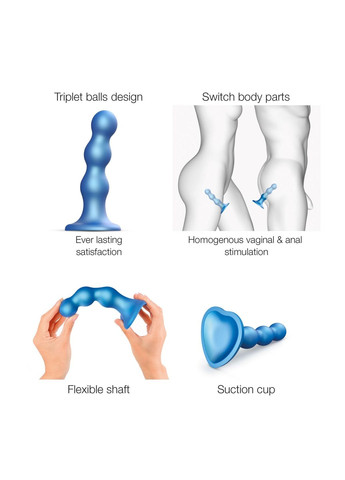 Насадка для страпона Dildo Plug Balls Blue Metallic XXL Strap-On-Me (296627244)