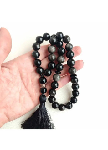 Четки из серебристого Обсидиана 33 бусины d 12мм No Brand (331293590)