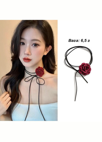 Легкий чокер шею с розой и регулируемым шнурком, универсальный размер, бордовый цвет цветка No Brand (337169219)