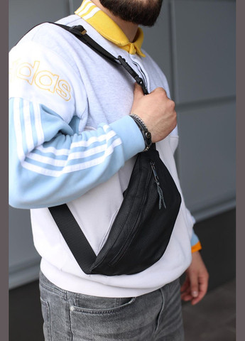 Бананка із натуральної шкіри, шкіряна сумка на пояс Line (Чорна) SKILL (323427273)