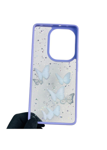 Чохол для POCO M6 Pro 4G з блискітками з метеликами на сяомі поко м6 про 4г бузковий Xiaomi (366387590)