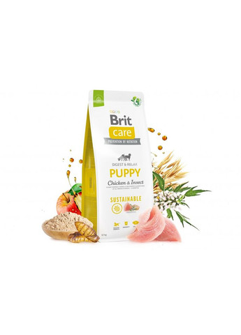 Сухой корм Dog Sustainable Puppy для щенков, с курицей и насекомыми, 1 кг Brit Care (362702889)