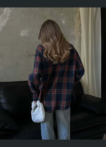 Темно-синяя повседневный рубашка в клетку MonCher с длинным рукавом