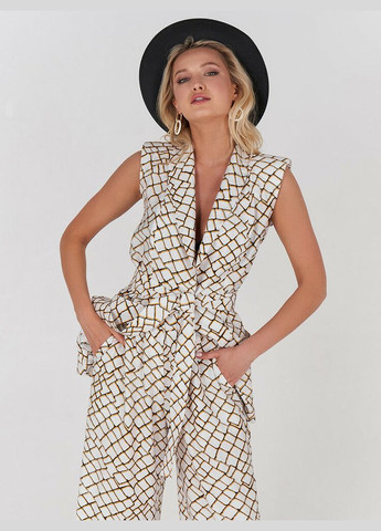 Жилет жіночий лляний принтований біло-жовтий Токі MKSH2682-1 Modna KAZKA (336934041)