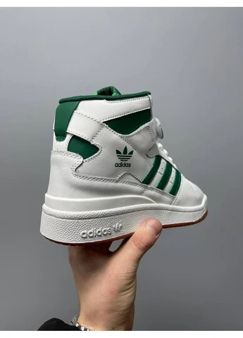 Белые демисезонные кроссовки мужские adidas forum white green high адидас форум белые No Brand