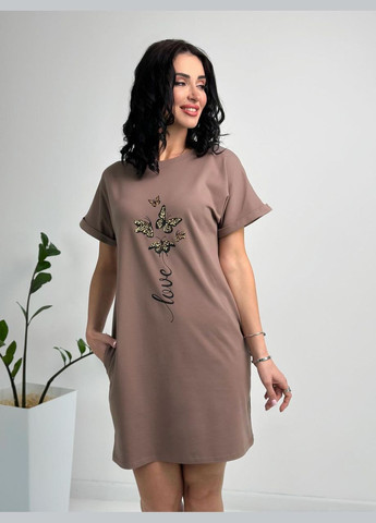 Кофейное летнее платье мини с принтом Fashion Girl