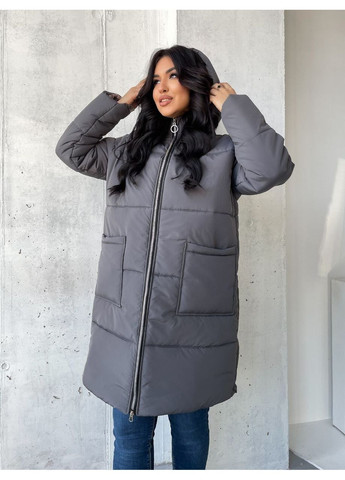 Сіра зимня зимове пальто з водовідштовхувальної плащівки еммі — заміри в описі куртка-пальто DK/DL Мода без кордонів
