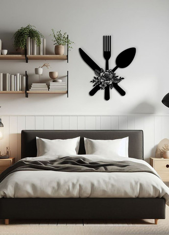 Сучасна картина на кухню, декор в кімнату "Столові прибори", оригінальний подарунок 20х23 см Woodyard (291882489)