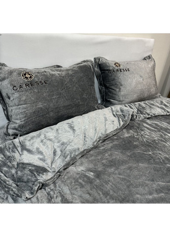 Роскошь велюра: постельное белье евро графитового цвета (Velvet Touch). Простынь на резинке. Пододеяло 200*230см. No Brand (370278957)