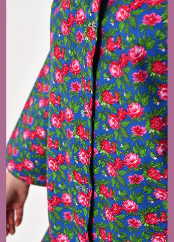 Халат жіночий байковий напівбатальний синього кольору з квітковим принтом Let's Shop (280777149)