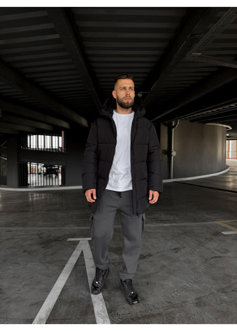 Черная зимняя зимняя куртка удлиненная на пухе No Brand