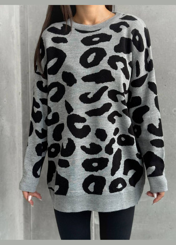 Серый демисезонный турецкий принтованный свитер оверсайз серый, стильный и качественный вариант для комфортного повседневного образа No Brand 5002-1