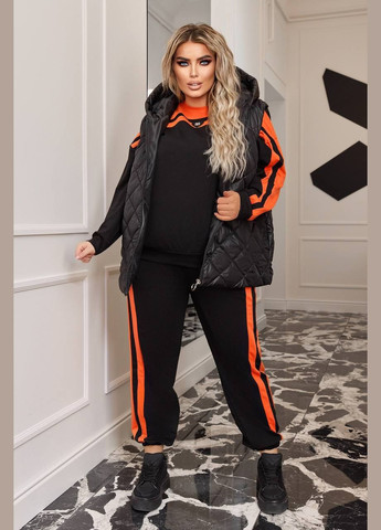 Женский костюм тройка с жилеткой цвет черный-оранж р.50/52 450905 New Trend (282926807)
