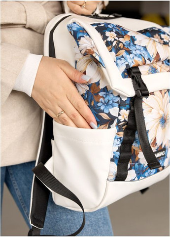Жіночий рюкзак Aura білий з принтом "BLUE FLOWERS" Sambag (302519298)