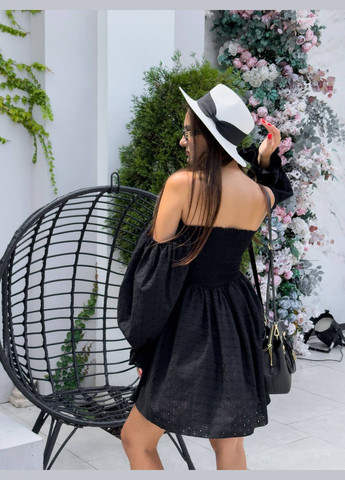 Чорна святковий, повсякденний, коктейльна жіноча сукня з обʼємними рукавами бебі долл Avanti однотонна