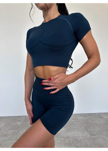 Женский спортивный комплект двойка для фитнеса - кроп-топ и шорты с пуш-ап эффектом, бесшовный, Classic, (темно-бирюзовый), L FITCRUSH (338379832)