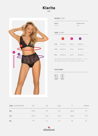 Комплект кружевной Klarita лиф и трусики с высокой посадкой,, Obsessive (331169297)