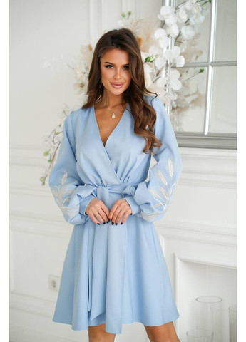 Блакитна жіноча сукня на запах з вишивкою Osoblyva