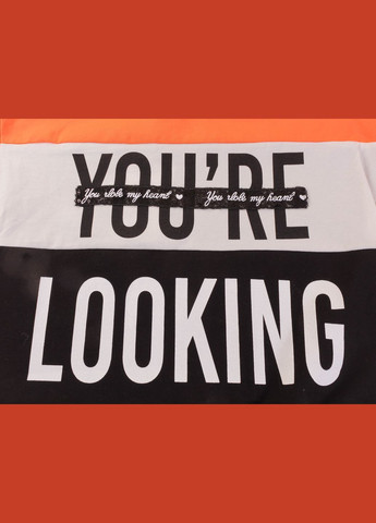 Комбинированный летний футболка + капри 5030 оранжевый и черный Smile