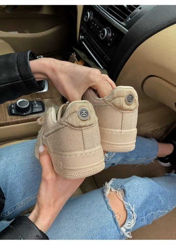 Бежевые демисезонные кроссовки мужские nike air force 1 fossil stussy найк аир форс 1 премиум No Brand
