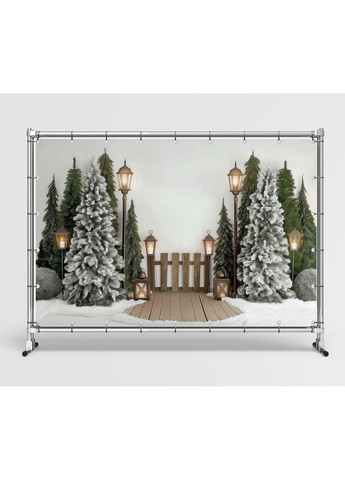 Фотозона Снежные ёлки и забор – №46561 Vinylpex (369930278)