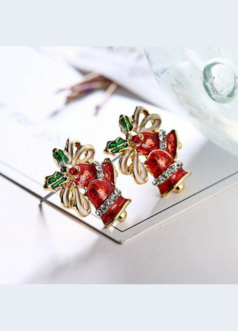 Жіночі різдвяні червоні сережки дзвіночки з емалью та кристалами Liresmina Jewelry (285110929)