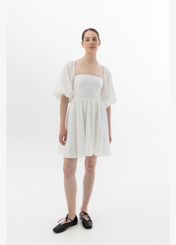 Молочна святковий, пляжна, повсякденний, кежуал, джинсова, вечірня сукня лляна з зав'язками Twice однотонна