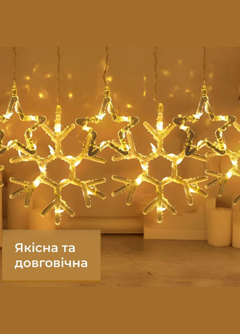 Гирлянда-штора Звезды и снежинки размер 3*0,9 м 10 фигур, желтый GarlandoPro (324071816)