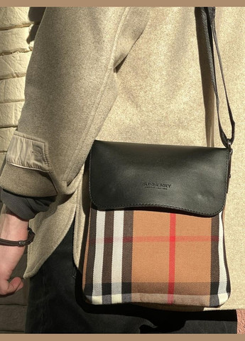 Сумка мессенджер кожаный черный с клеткой No Brand (327795777)