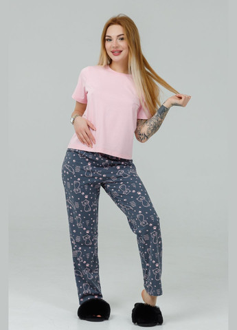 Рожева всесезон піжама стрейч кулір (футболка-штани) футболка + штани SONTSVIT