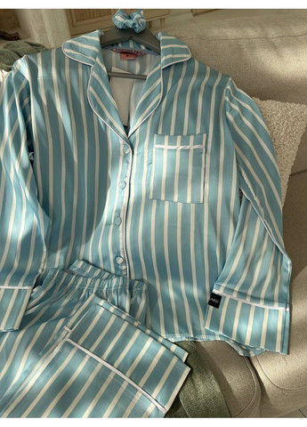 Голубая всесезон женская пижама | голубая полоска рубашка + брюки Vital-Textile 1263