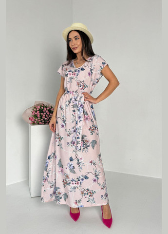 Светло-розовое повседневный, кэжуал невероятное летнее платье в нежный цветочный принт INNOE с цветочным принтом