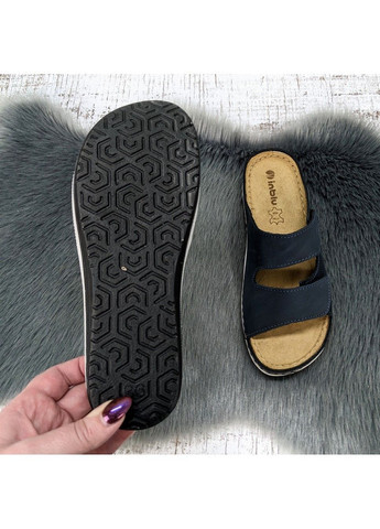 Темно-синие шлёпанцы женские кожаные на липучках Inblu