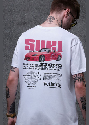 Белая мужская оверсайз футболка с принтом suki с длинным рукавом Without