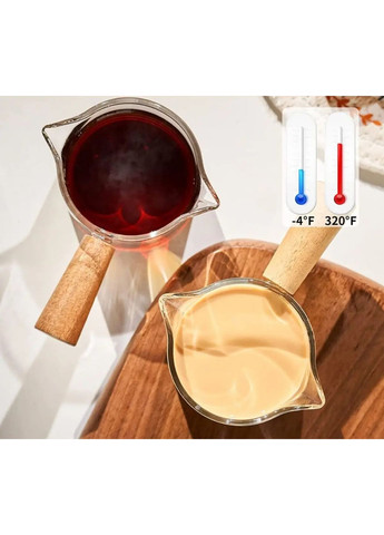 Пітчер для еспресо скляний Approx Straight 75 мл з носиком прозорий мірний молочник з дерев'яною ручкою No Brand (357490234)