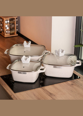 Набір з 3 квадратних каструль, 20, 24, 28 см, алюміній, товсте дно HP-4-403 MGC (306849290)