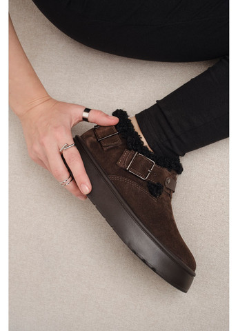 Женские короткие угги из шоколадной натуральной замши с опушкой в тон на высокой подошве с застёжкой (отшив 3 дня) Paradize (365756004)