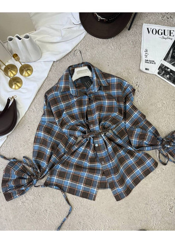 Коричневая повседневный, кэжуал рубашка в клетку No Brand с длинным рукавом