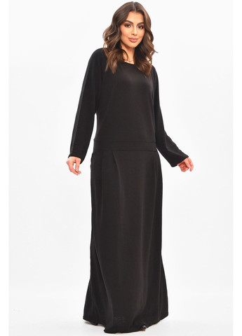 Черное повседневный платье женское однотонное полубатальное черного цвета с баской Let's Shop однотонное